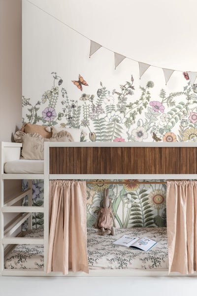 ESTAhome Fototapete Blumen & Schmetterlinge Grün, Orange und Lila - 250 x 279 cm - 159107