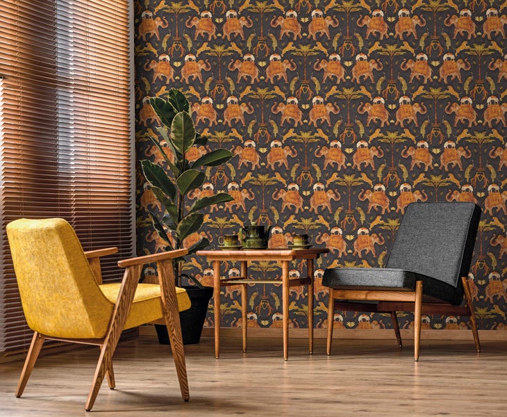 Sanders und Sanders Tapete Elefanten Braun und Dunkelgrün - 53 cm x 10 m - 640496