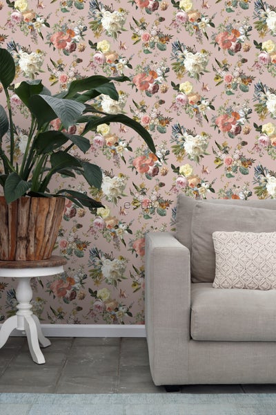 ESTAhome Tapete Blumenmuster Altrosa - 53 cm x 10.05 m - 139367