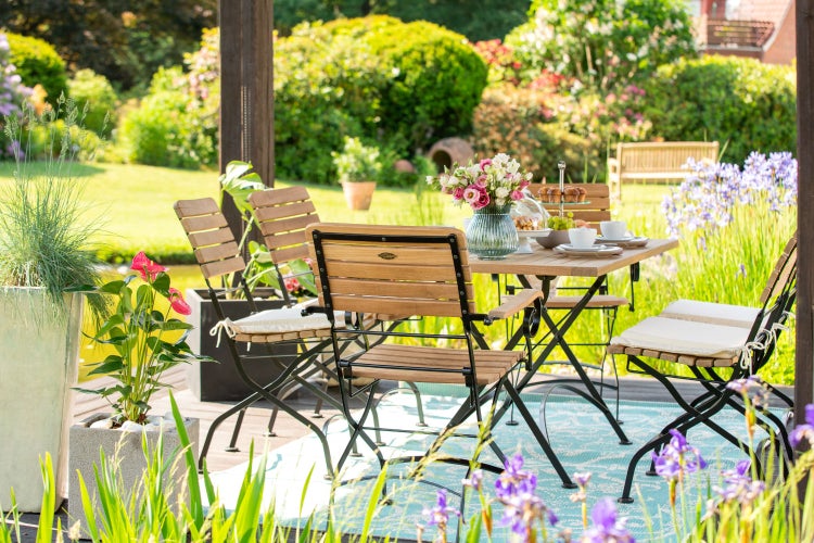 Teak Klapptisch 80 x 80 cm wetterfest premium für Balkon Terrasse Garten
