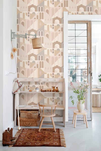 ESTAhome Tapete Mediterrane Häuser Beige - 50 x 900 cm - 139626