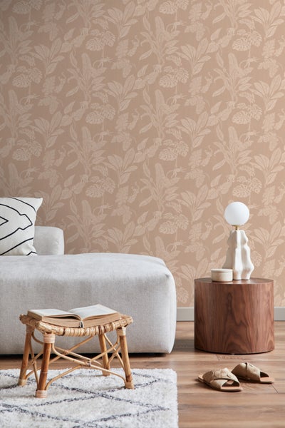 ESTAhome Tapete Affen und Dschungelblätter Beigebraun - 50 x 900 cm - 139859