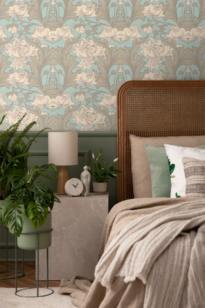 Borastapeter Tapete Blumen Hellblau und Beige - 53 cm x 10.05 m - 660076