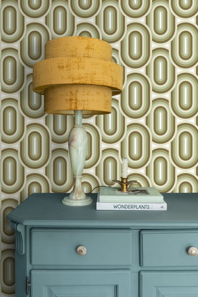 ESTAhome Tapete Retro-Ornamente Olivgrün - 50 x 900 cm - 130984