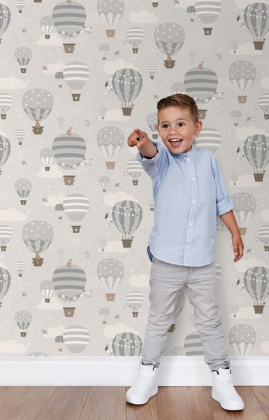 ESTAhome Tapete Luftballons Grau und Braun - 50 x 900 cm - 131344