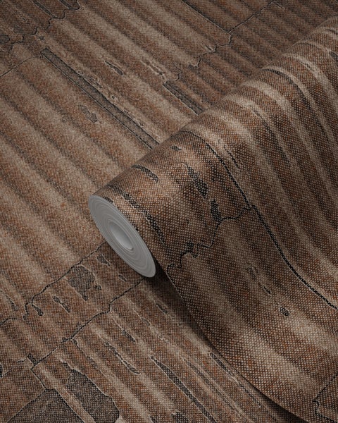 Origin Wallcoverings Tapete industrielle Wellplatten aus Metall 3D Rostbraun - 53 cm x 10.05 m - 347616