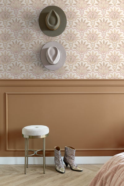 ESTAhome Tapete orientalisches Barockmotiv Beige und Rosa - 50 x 900 cm - 131032