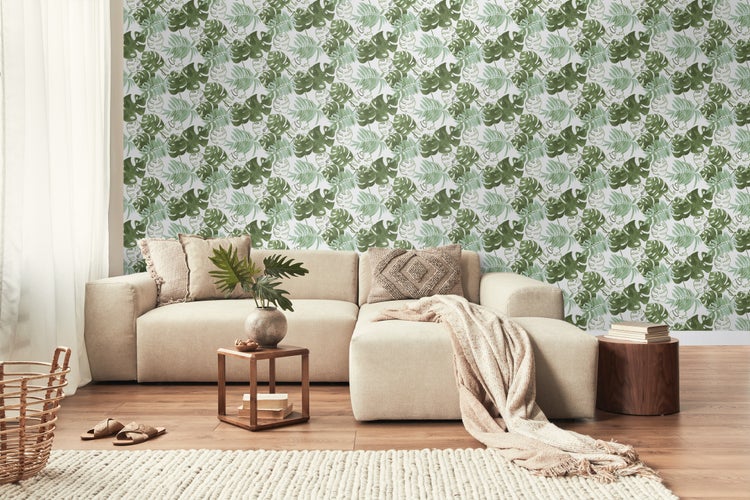 Walls4You Tapete tropische Blätter Grüngrau - 53 cm x 10,05 m - 935294