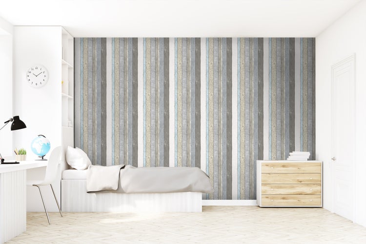 Walls4You Tapete Holz-optik Grau, Blau und Beige - 53 cm x 10.05 m - 935286
