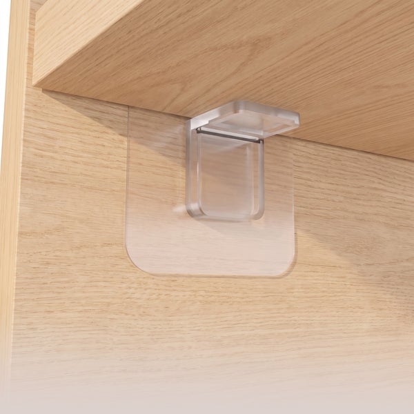 Transparenter selbstklebender Regalbodenhalter für Holzoberflächen