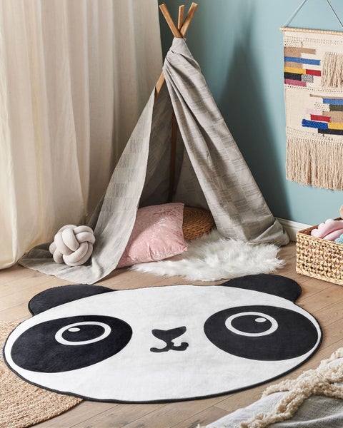Kinderteppich schwarz / weiß ⌀ 120 cm Pandamotiv Kurzflor PANDA