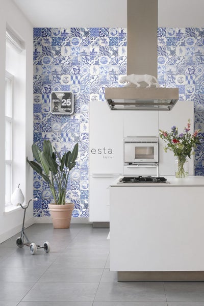 ESTAhome XXL-Vliestapete kleine Fliesen Indigoblau - 50 x 900 cm - 158001