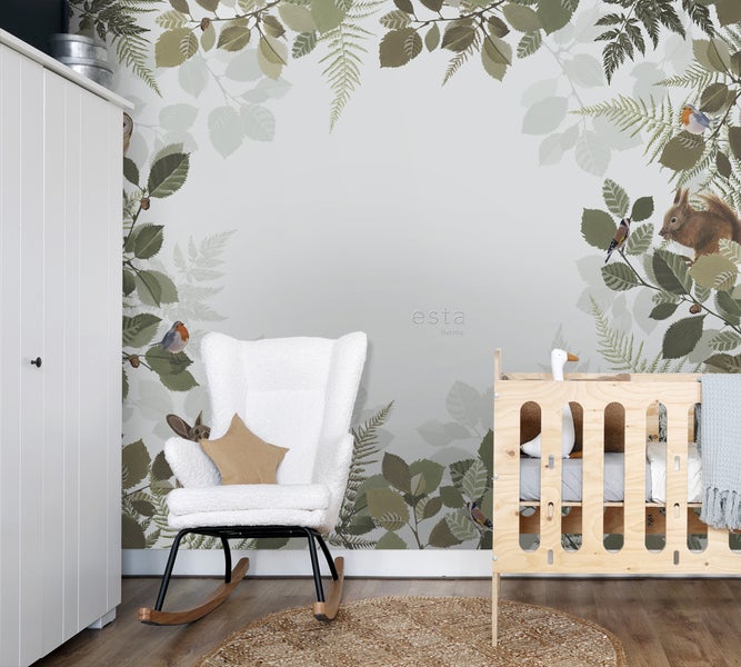 ESTAhome Fototapete Waldtiere Grün und Braun - 3 x 2,79 m - 159100