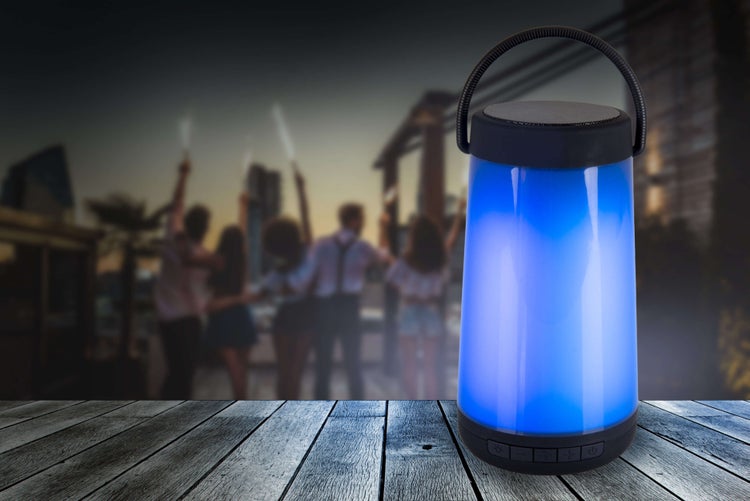 LED-Tischleuchte mit BT-Speaker FESTA für den Außenbereich aus schwarzem Kunststoff mit integrierten LEDs, 18 cm hoch