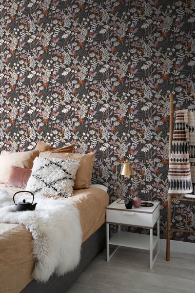 ESTAhome Tapete tropische Blätter und Blüten Grau und Mehrfarbig - 50 x 900 cm - 131001