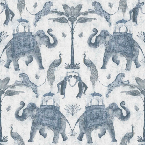 Sanders und Sanders Tapete Elefanten Graublau - 53 cm x 10 m - 640498