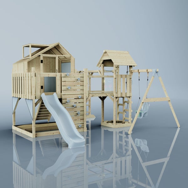 Holzspielplatz mit Rutsche, Schaukel und Kletterwand für den Garten