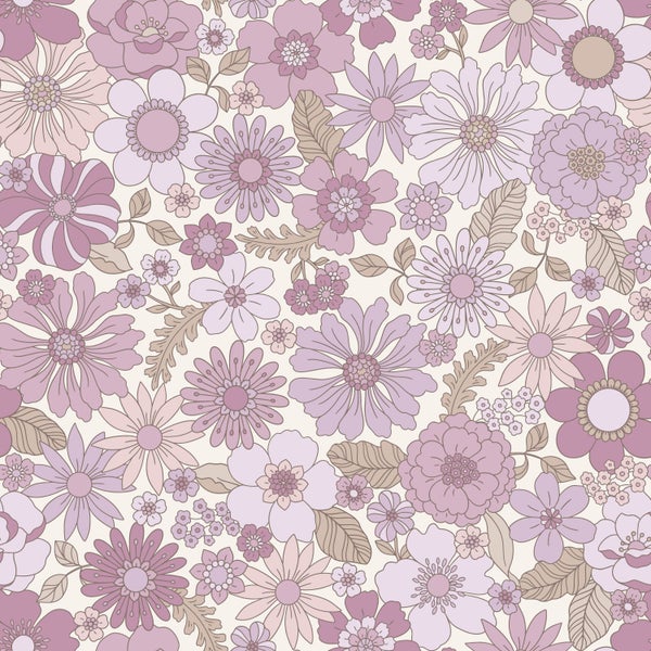 ESTAhome Tapete Retro Blumen Violett - 50 x 900 cm - 131248
