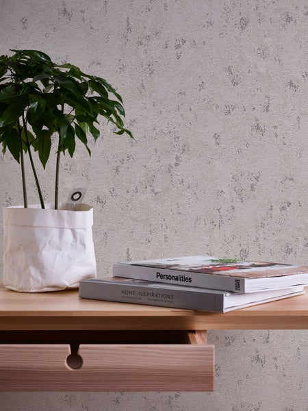 A.S. Création Tapete mit feiner Struktur Grau, Beige, Silber und Metallfarbe - 53 cm x 10.05 m - AS-393873