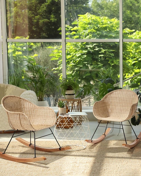 Schaukelstühle 2er Set LAVINIO Rattan Naturfarben