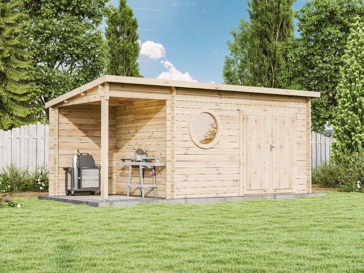 Alpholz Gartenhaus Maria-Rondo 44 C Gartenhaus aus Holz in Pinie, Holzhaus mit 44 mm Wandstärke inklusive Schleppdach, Blockbohlenhaus mit Montagematerial imprägniert 5,5x2,8m