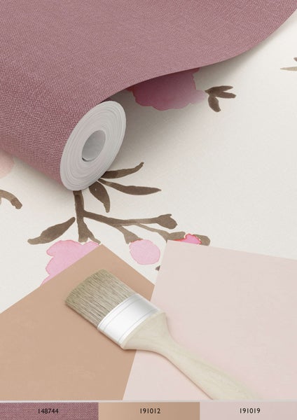 ESTAhome Öko-Strukturtapete Kirschblüten Beige und Rosa - 0,53 x 10,05 m - 148716