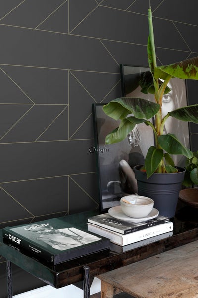 Origin Wallcoverings Tapete grafische Linien Schwarz und Gold - 53 cm x 10.05 m - 347726