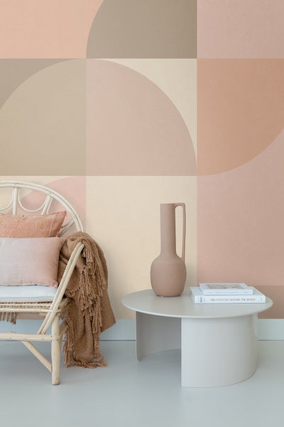 ESTAhome Fototapete Kreise im Bauhaus-Stil Rosa und Beige - 250 x 279 cm - 159366