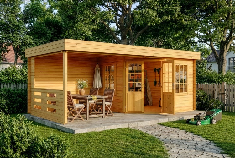 Detailansicht eines Gartentisches mit Lattenmuster