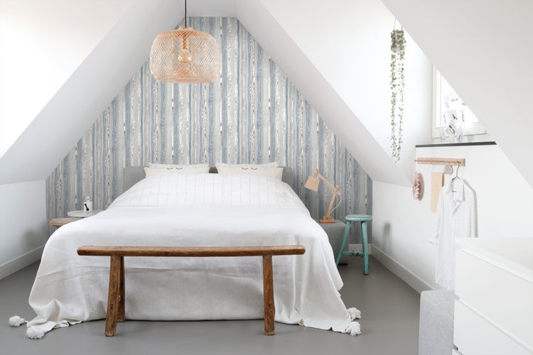 ESTAhome Tapete Holzoptik Blau und Grau - 53 cm x 10.05 m - 148626