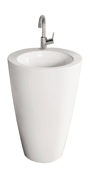Calmwaters® Modernes Säulen-Waschbecken in Weiß, aus hochwertigem Mineralguss, mit Hahnloch, ohne Überlauf, zur Wandmontage, Standwaschtisch, 51,3 cm, 05BC4931