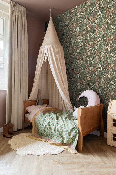 ESTAhome Tapete Blätter und Blumen Grün und Terrakotta - 50 x 900 cm - 131383