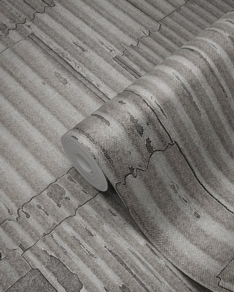Origin Wallcoverings Tapete industrielle Wellplatten aus Metall 3D Dunkelgrau - 53 cm x 10.05 m - 347618