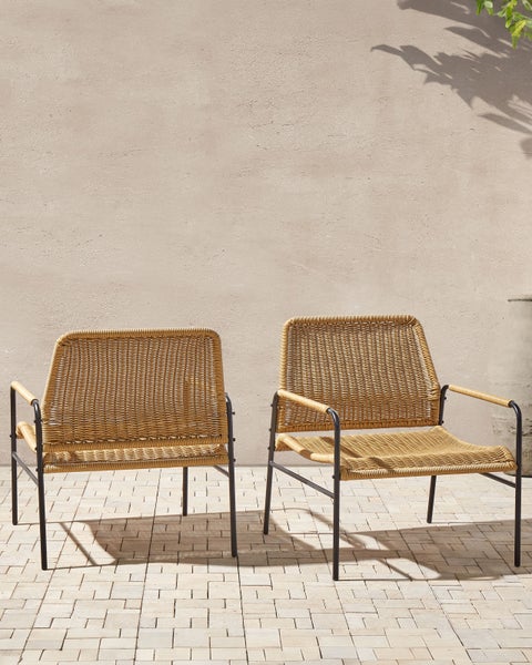 Gartenstuhl 2er Set PRASIMO Polyrattan Naturfarben