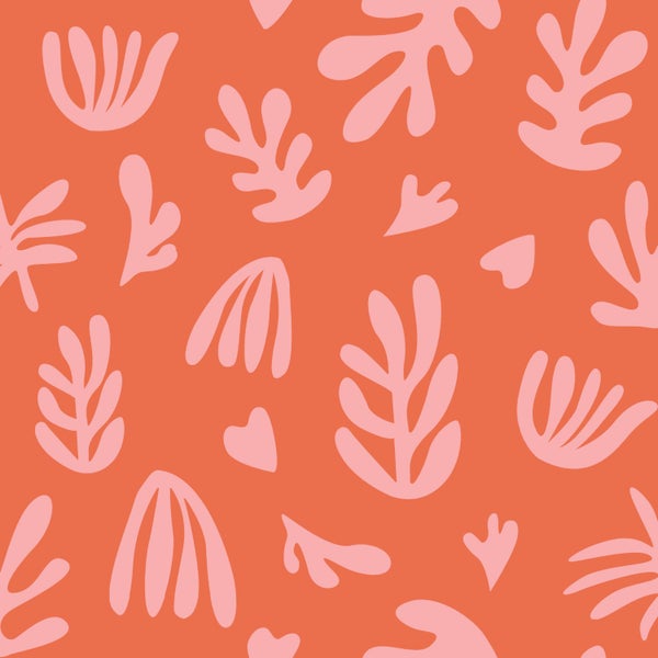 ESTAhome Tapete Pflanzen im Matisse-Stil Orange und Rosa - 50 x 900 cm - 131021