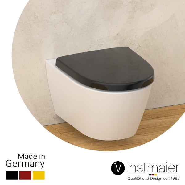 instmaier WC Sitz | Made in Germany | Toilettendeckel mit Absenkautomatik | Klobrille Schwarz Glanz | D-Form | mit Schnellverschluss | Duroplast
