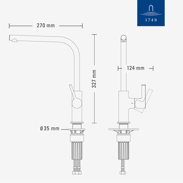 Moderne Küche mit eingebauter Spüle und passender Armatur sowie Dekorationselementen wie Obstschale und Pflanze.