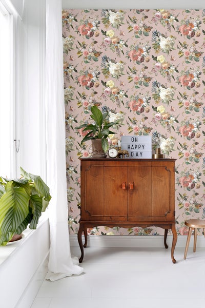 ESTAhome Tapete Blumenmuster Altrosa - 53 cm x 10.05 m - 139367
