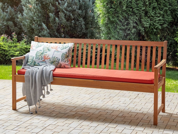 Gartenbank mit Auflage VIVARA 180 cm zertifiziertes Akazienholz Dunkelrot