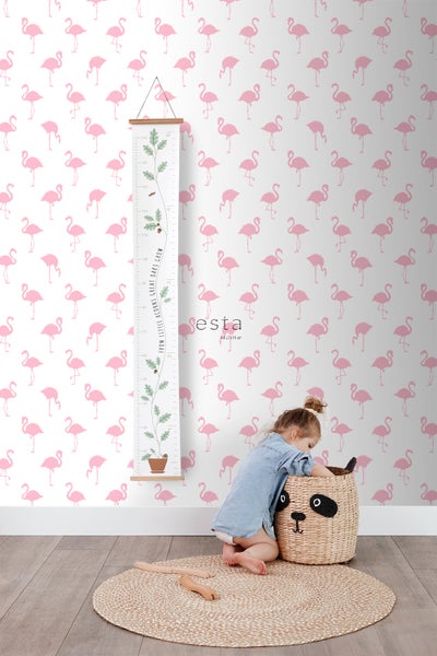 ESTAhome Tapete Flamingos Rosa und Weiß - 53 cm x 10.05 m - 138992