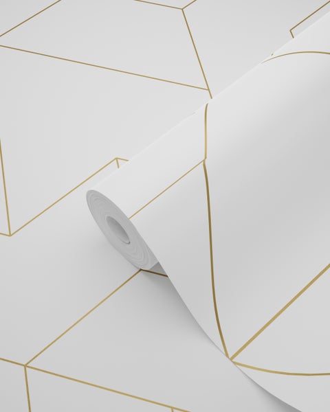 ESTAhome Tapete grafische Linien Weiß und Gold - 50 x 900 cm - 139950