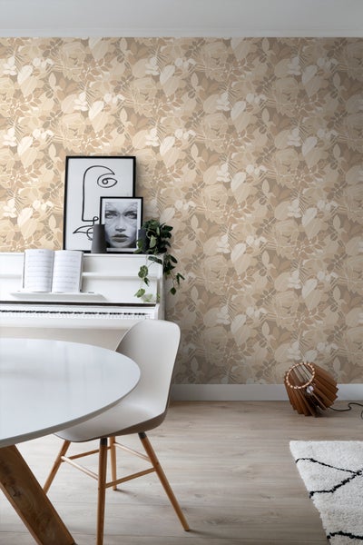ESTAhome Tapete Blätter Beige - 50 x 900 cm - 139845