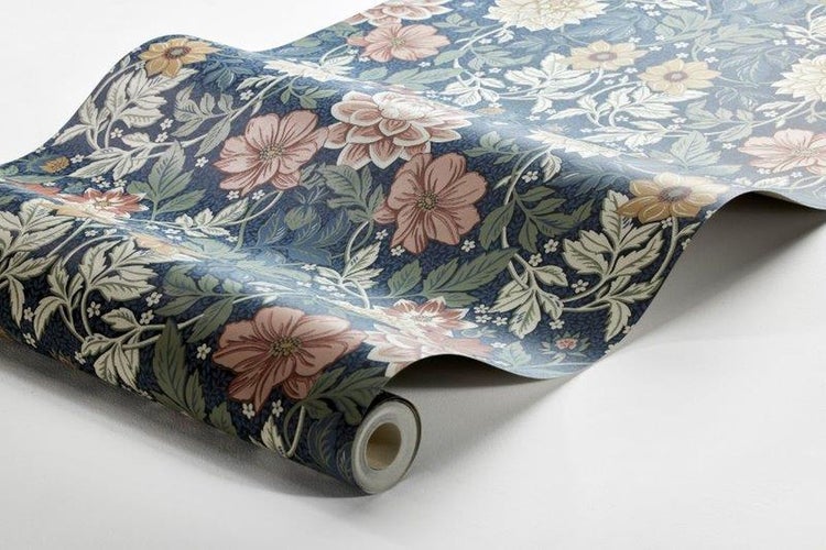 Borastapeter Tapete Blumenmuster im Jugendstil Dunkelblau - 53 cm x 10.05 m - 660400