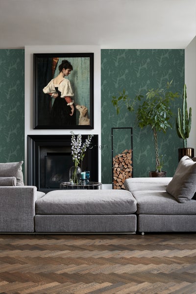 Origin Wallcoverings Tapete Blätter in Leinen-Optik Meeresgrün - 0,53 x 10,05 m - 347763