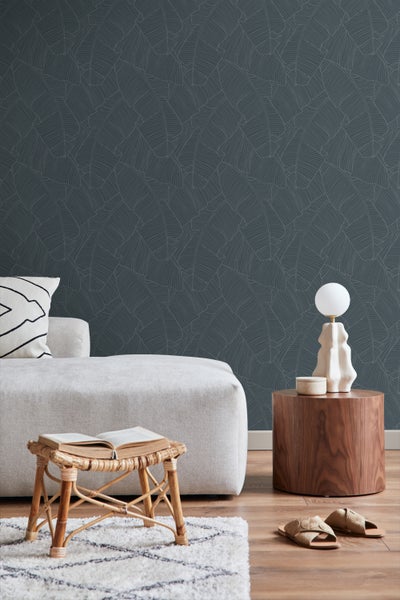 ESTAhome Tapete Blätter Blaugrau - 50 x 900 cm - 130936