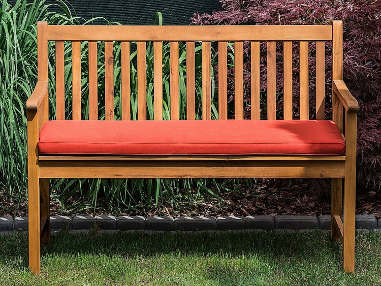 Gartenbank mit Auflage VIVARA 120 cm zertifiziertes Akazienholz Dunkelrot