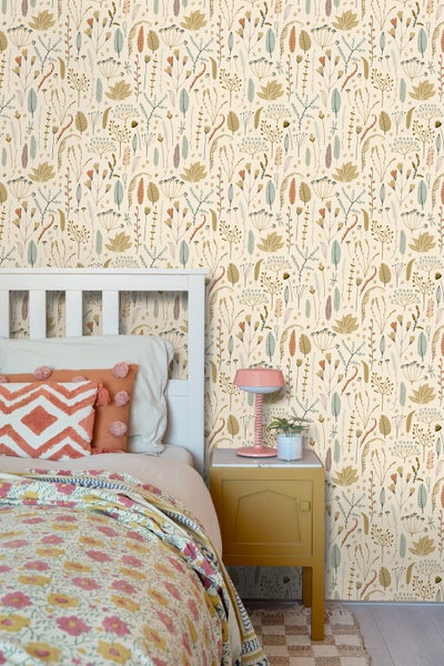 ESTAhome Tapete Feldblumen Olivgrün - 50 x 900 cm - 131163