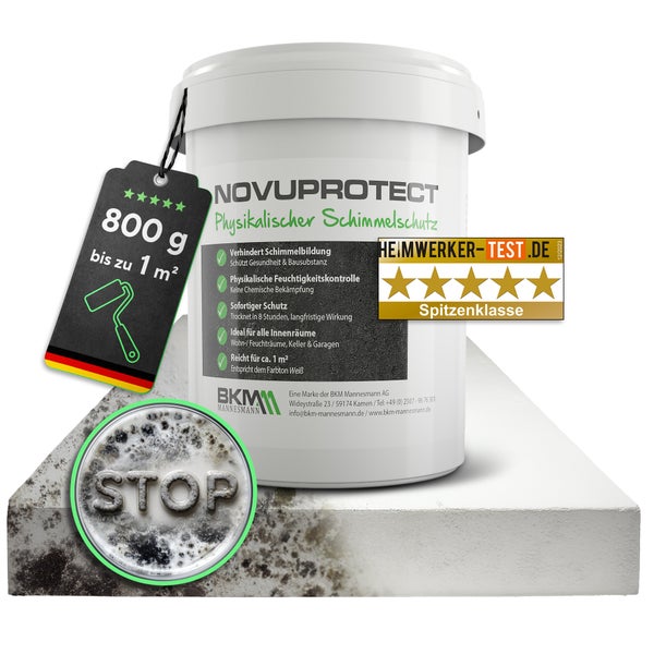 BKM Mannesmann NOVUPROTECT Physikalischer Schimmelschutz, 800 Gramm Eimer für circa 1 Quadratmeter, Farbe Weiß, für Innenräume.