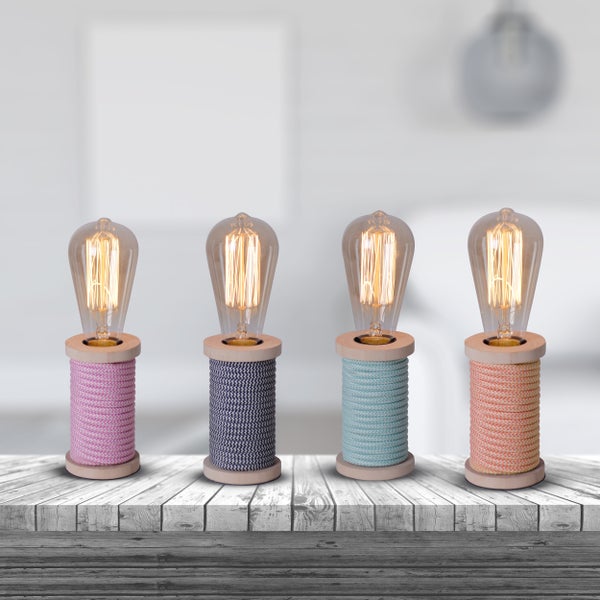 Tischleuchte max. 12cm hoch, Deko-Tischleuchte aus Metall und Kunststoff und Textilmaterial in orange-weiß, E27-Fassung, Tischlampe für Esszimmer, Küche, Kinderzimmer, Diele