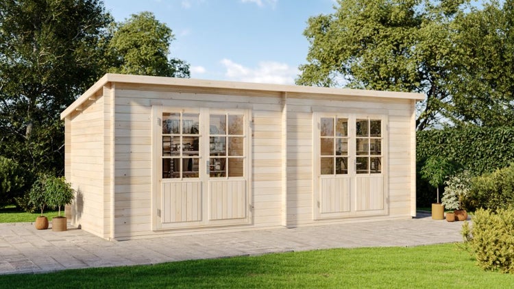 Alpholz Gartenhaus Maria Twin Gartenhaus aus Holz in Grau Naturbelassen mit 40mm Wandstärke